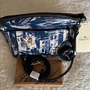 Patricia Nash Navy Floral Cityscape Crossbody Bag with Cream Accents NWT